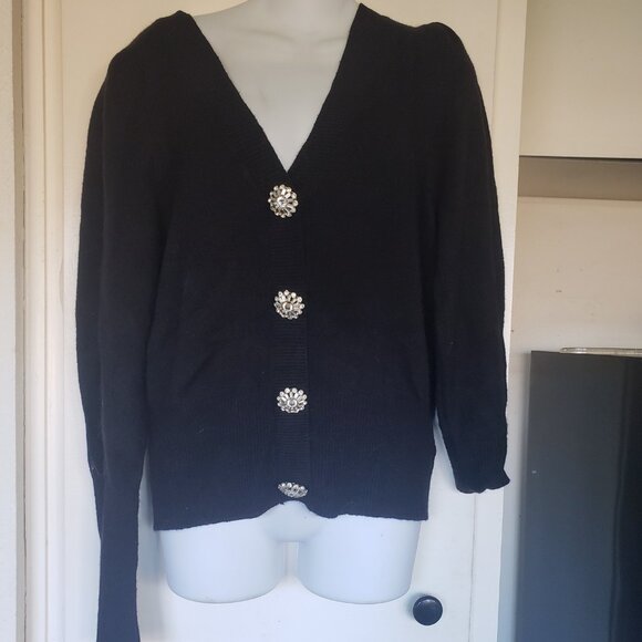 Black Sweater Express with Rhinestone buttons Size M - Picture 1 of 4